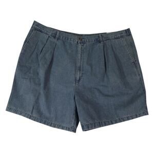 Wyndham Pointe shorts men's 50 x 7 blue denim cotton pleated Comfort waist NEW